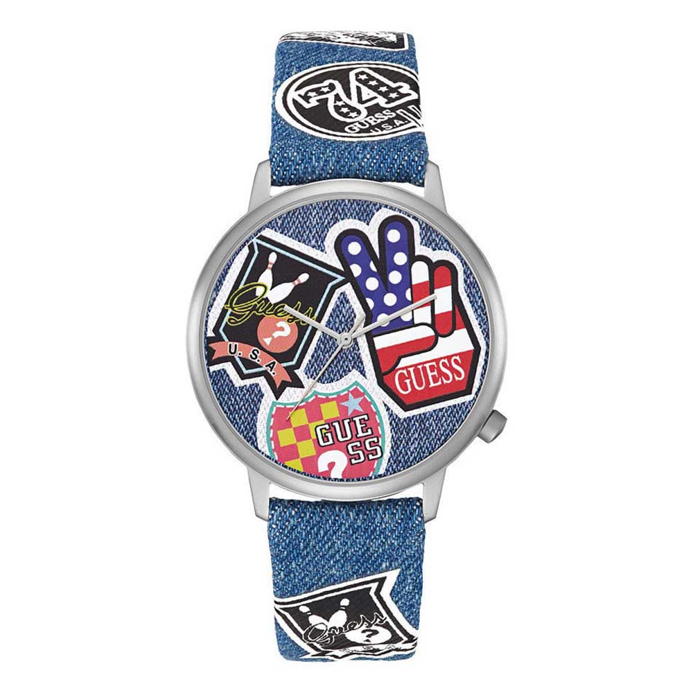 GUESS ORIGINALS SILVER STAINLESS STEEL V1004M1 BLUE LEATHER STRAP UNISEX WATCH - H2 Hub Watches