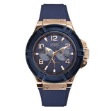 GUESS RIGOR ROSE GOLD STAINLESS STEEL W0247G3 BLUE SILICONE STRAP MEN'S WATCH - H2 Hub Watches