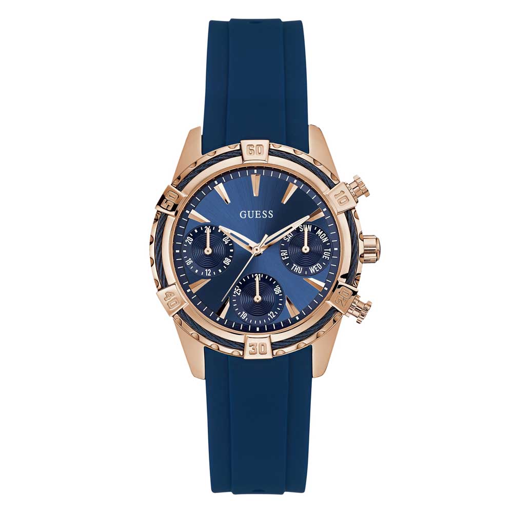 GUESS CATALINA ROSE GOLD STAINLESS STEEL W0562L3 BLUE SILICONE STRAP WOMEN'S WATCH - H2 Hub Watches