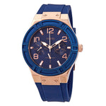 GUESS JET SETTER ROSE GOLD STAINLESS STEEL W0571L1 BLUE SILICONE STRAP WOMEN'S WATCH - H2 Hub Watches