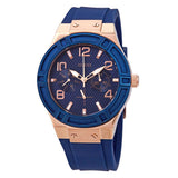 GUESS JET SETTER ROSE GOLD STAINLESS STEEL W0571L1 BLUE SILICONE STRAP WOMEN'S WATCH - H2 Hub Watches
