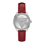 GUESS TRI-GLITZ SILVER STAINLESS STEEL W0884L1 RED LEATHER STRAP WOMEN'S WATCH - H2 Hub Watches