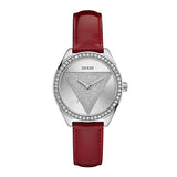 GUESS TRI-GLITZ SILVER STAINLESS STEEL W0884L1 RED LEATHER STRAP WOMEN'S WATCH - H2 Hub Watches
