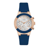 GUESS ROCKSTAR ROSE GOLD STAINLESS STEEL W0958L3 BLUE SILICONE STRAP WOMEN'S WATCH - H2 Hub Watches