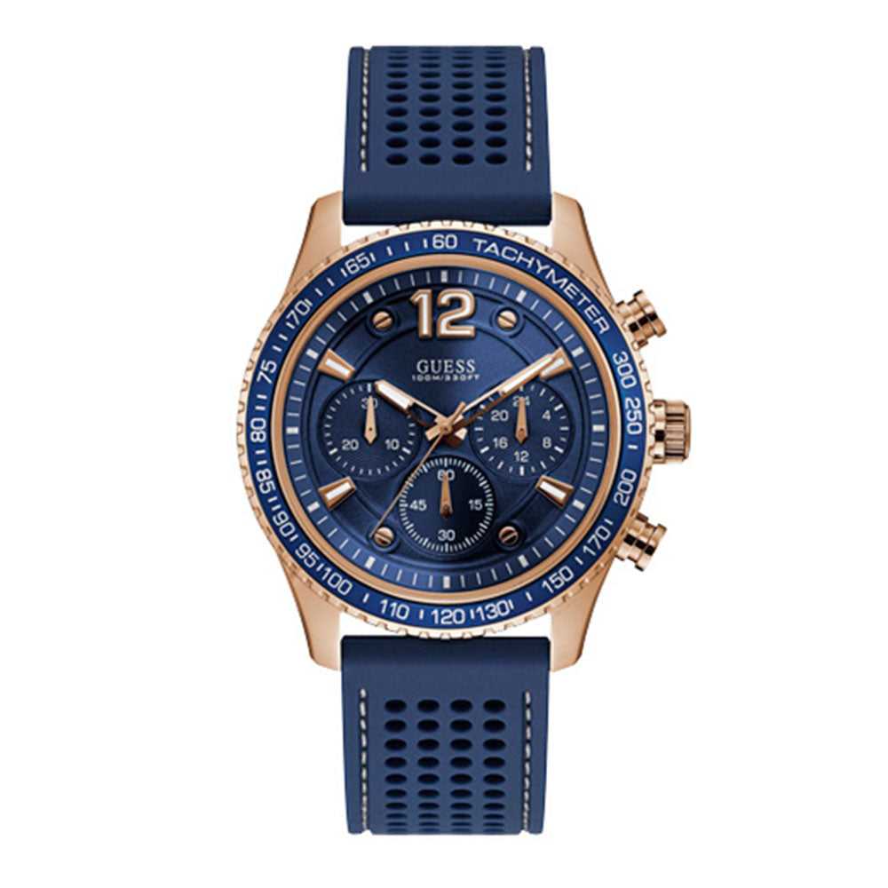GUESS FLEET ROSE GOLD STAINLESS STEEL W0971G3 BLUE SILICONE STRAP MEN'S WATCH - H2 Hub Watches