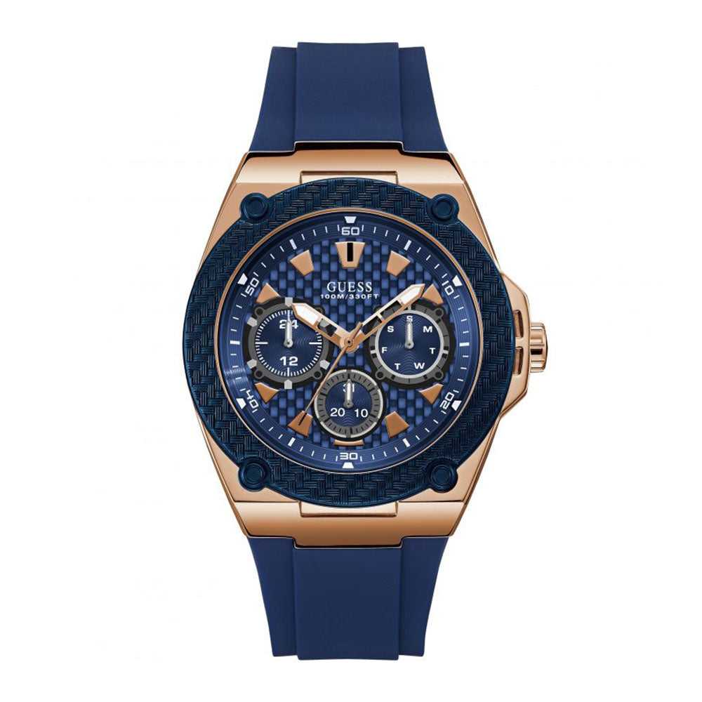 GUESS LEGACY ROSE GOLD STAINLESS STEEL W1049G2 BLUE SILICONE STRAP MEN'S WATCH - H2 Hub Watches