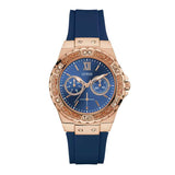 GUESS LIMELIGHT ROSE GOLD STAINLESS STEEL W1053L1 BLUE SILICONE STRAP WOMEN'S WATCH - H2 Hub Watches