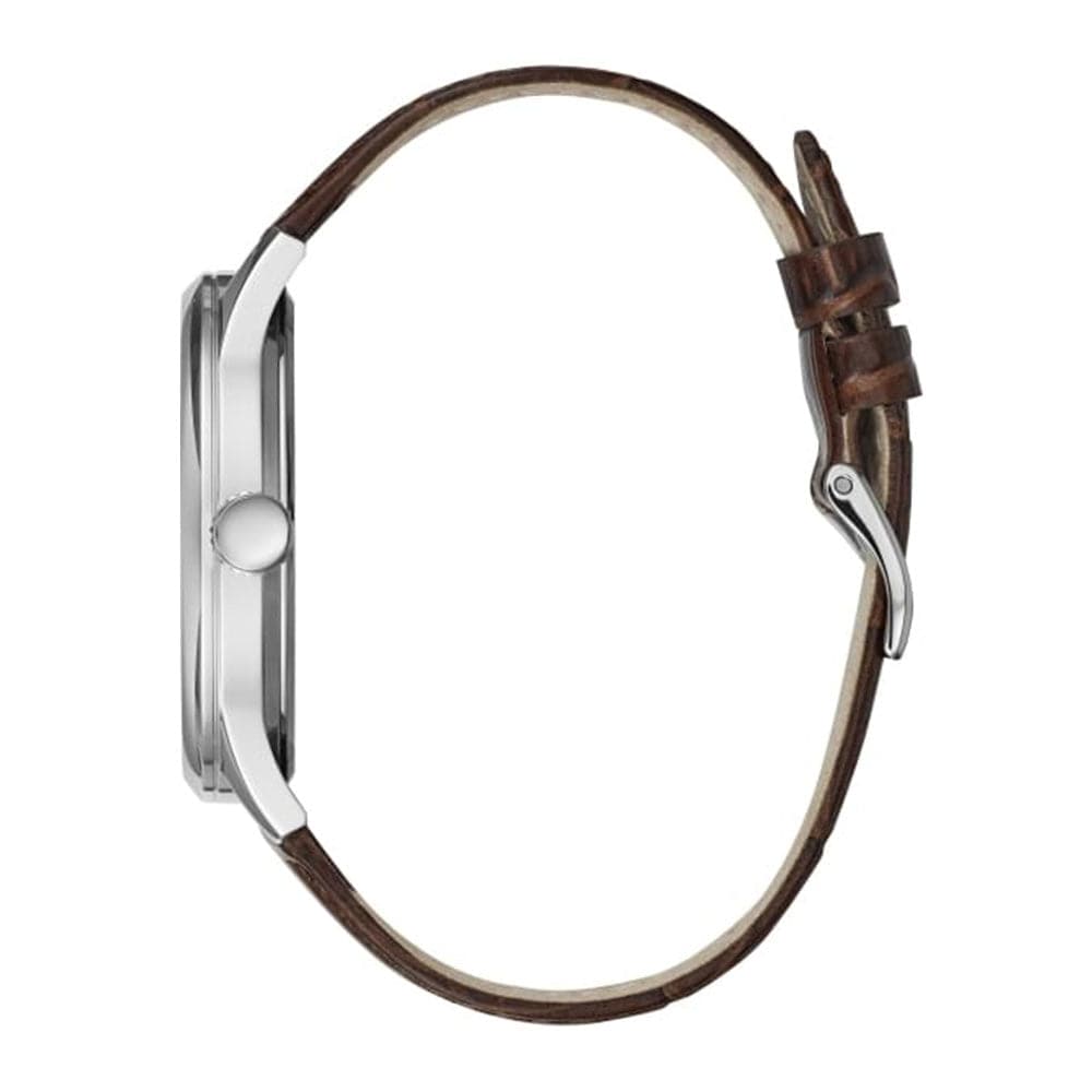 GUESS CAMBRIDGE SILVER STAINLESS STEEL W1075G4 BROWN LEATHER STRAP MEN'S WATCH - H2 Hub Watches