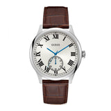 GUESS CAMBRIDGE SILVER STAINLESS STEEL W1075G4 BROWN LEATHER STRAP MEN'S WATCH - H2 Hub Watches