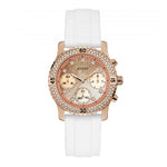GUESS CONFETTI ROSE GOLD STAINLESS STEEL W1098L5 WHITE SILICONE STRAP WOMEN'S WATCH - H2 Hub Watches