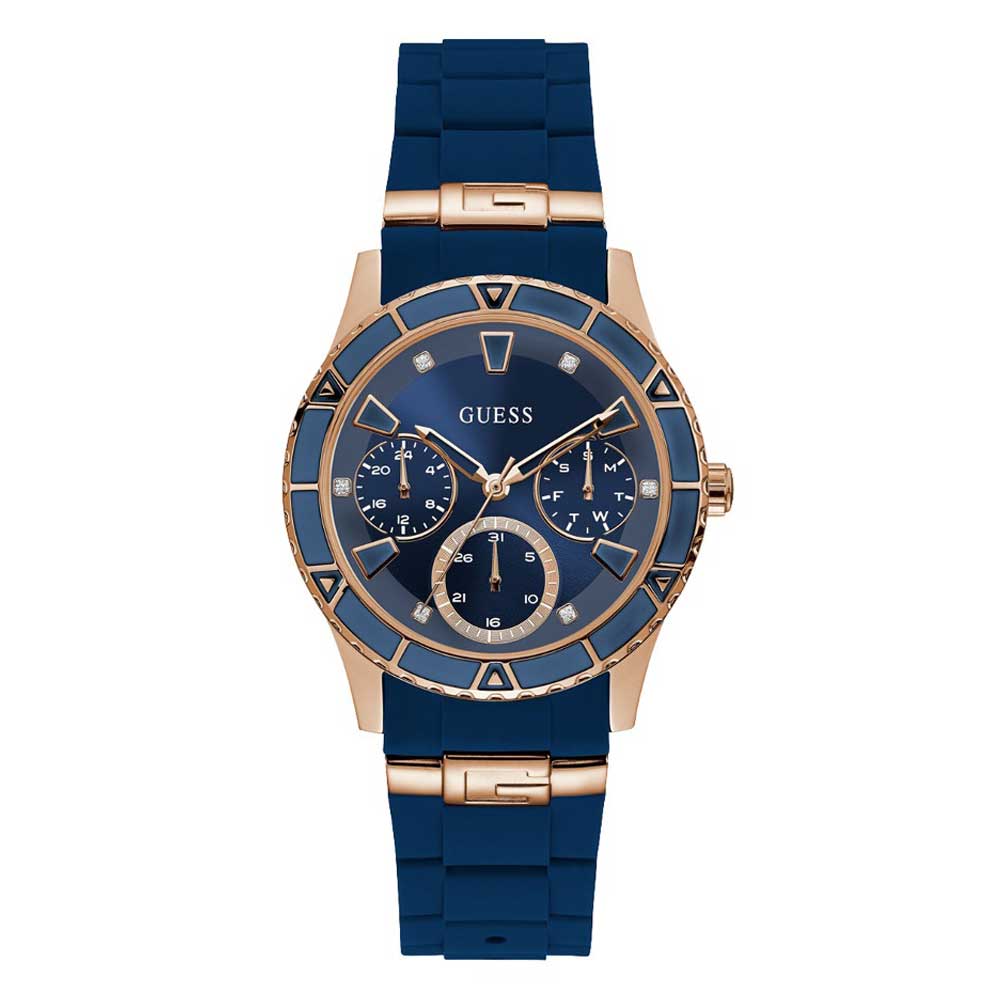 GUESS VALENCIA ROSE GOLD STAINLESS STEEL W1157L3 BLUE SILICONE STRAP WOMEN'S WATCH - H2 Hub Watches