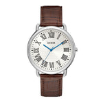GUESS LINCOLN SILVER STAINLESS STEEL W1164G1 BROWN LEATHER STRAP MEN'S WATCH - H2 Hub Watches