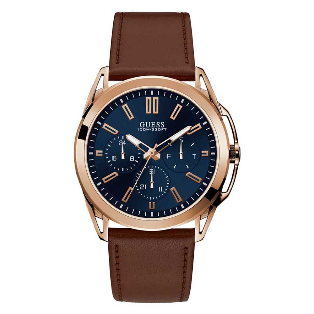 GUESS VERTEX ROSE GOLD STAINLESS STEEL W1217G2 BROWN LEATHER STRAP MEN'S WATCH - H2 Hub Watches