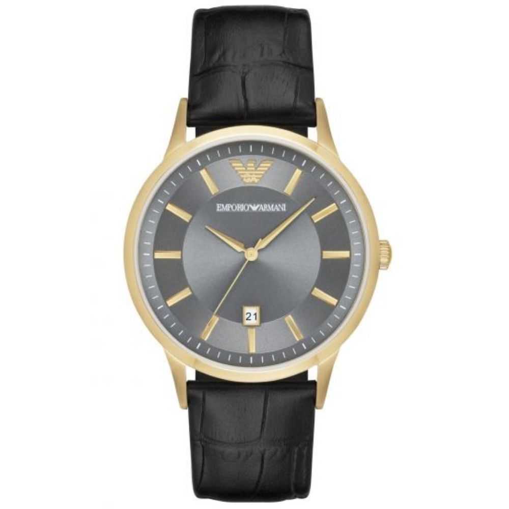 EMPORIO ARMANI CLASSIC AR11049 BLACK LEATHER STRAP MEN’S WATCH - H2 Hub Watches