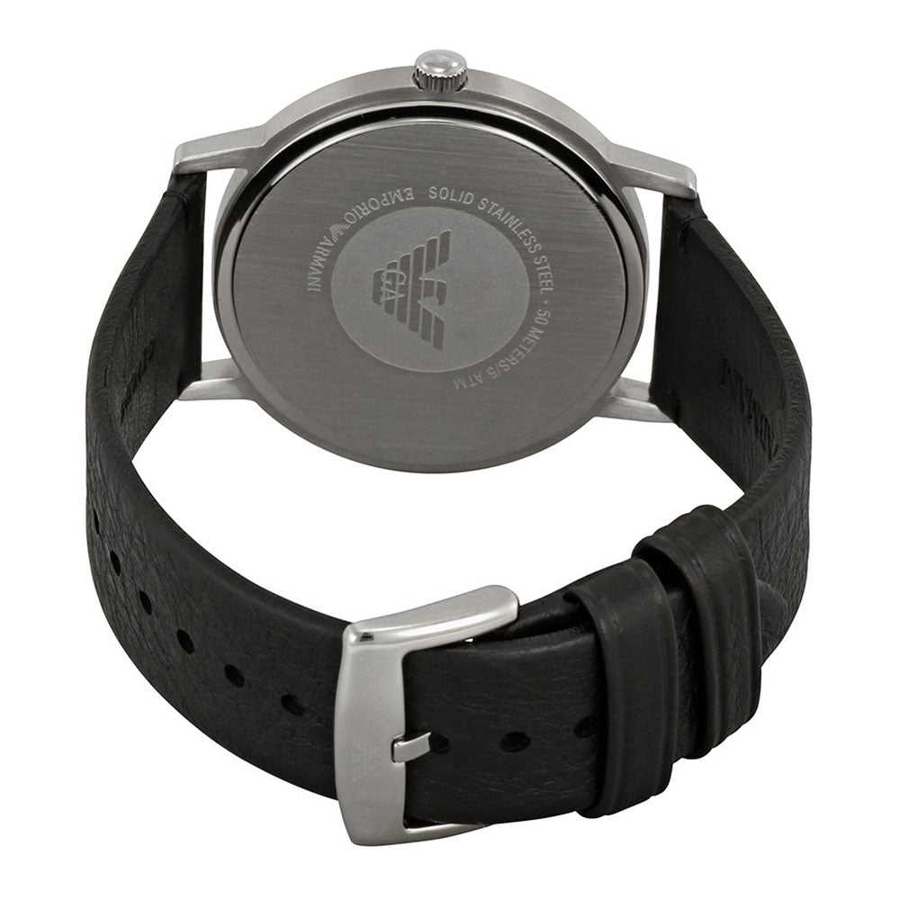 EMPORIO ARMANI AR11013 BLACK LEATHER STRAP MEN’S WATCH - H2 Hub Watches