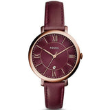 FOSSIL JACQUELINE ANALOG QUARTZ ROSE GOLD STAINLESS STEEL ES4099 MAROON LEATHER STRAP WOMEN'S WATCH