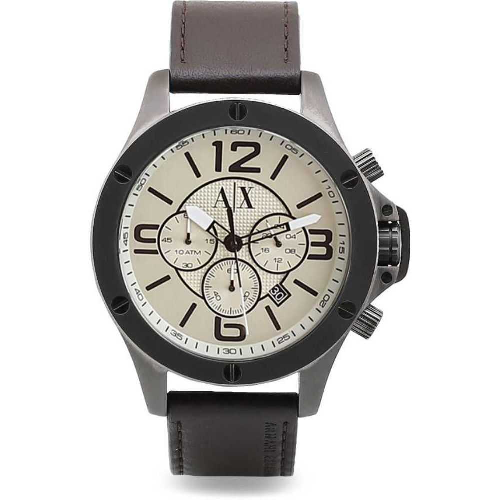 ARMANI EXCHANGE CHRONOGRAPH SILVER STAINLESS STEEL AX1519 BLACK LEATHER STRAP MEN'S WATCH - H2 Hub Watches