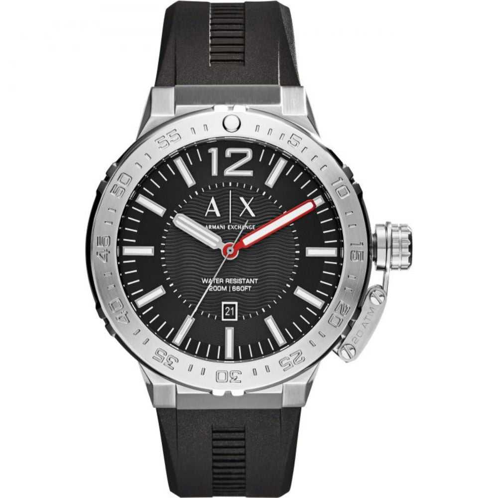 ARMANI EXCHANGE ANALOG QUARTZ SILVER STAINLESS STEEL AX1810 BLACK RUBBER STRAP MEN'S WATCH - H2 Hub Watches