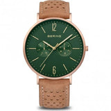 BERING 14240-668 CLASSIC GREEN DIAL BROWN LEATHER STRAP MEN'S WATCH
