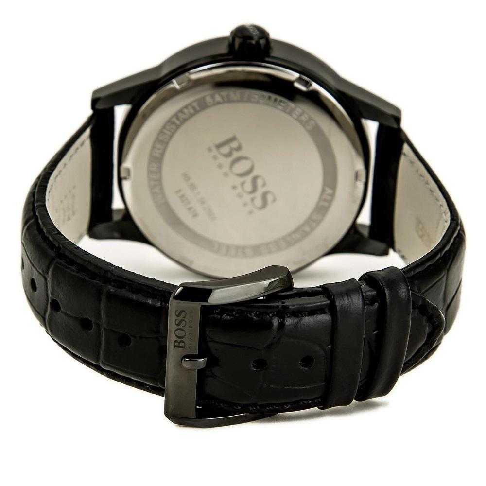 HUGO BOSS ANALOG QUARTZ BLACK STAINLESS STEEL 1512833 LEATHER STRAP MEN'S WATCH - H2 Hub Watches