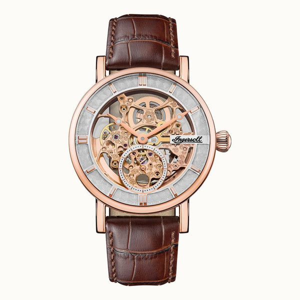 INGERSOLL HERALD AUTOMATIC I00401B ROSE GOLD ROUND BROWN LEATHER STRAP MEN'S WATCH