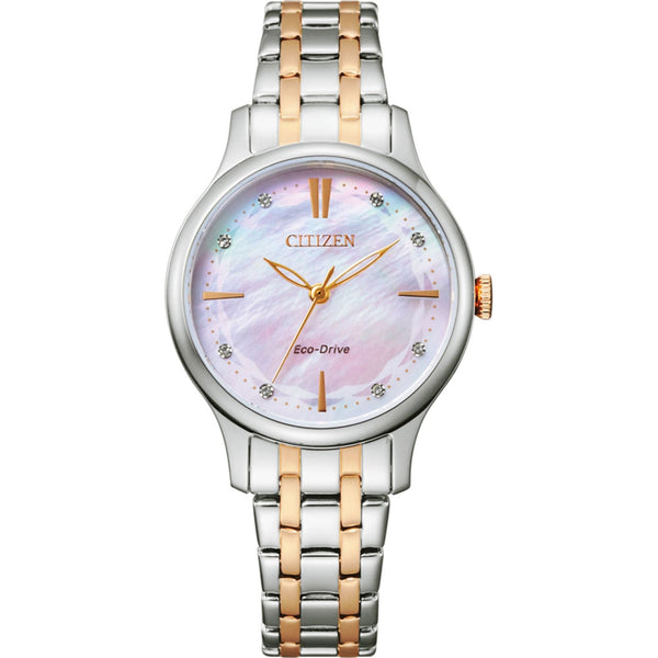 CITIZEN ECO-DRIVE EM0896-89Y SOLAR PINK DIAL TWO-TONE STAINLESS STEEL WOMEN'S WATCH
