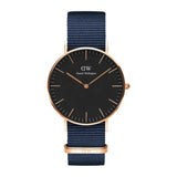 DANIEL WELLINGTON CLASSIC 36 BAYSWATER ROSE GOLD STAINLESS STEEL DW00100281 BLUE NATO STRAP UNISEX WATCH