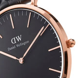 DANIEL WELLINGTON CLASSIC READING ROSE GOLD STAINLESS STEEL DW00100129 BLACK LEATHER STRAP MEN'S WATCH