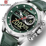 NAVIFORCE NF9208 S/GN/GN  DUAL DISPLAY QUARTZ ANALOG LCD DIGITAL WATERPROOF ZINC ALLOY LEATHER STRAP MEN'S WATCH