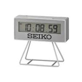 SEIKO QHL087SN DIGITAL SILVER SPORT STOPWATCH COUNTDOWN LIGHT SNOOZE TABLE CLOCK