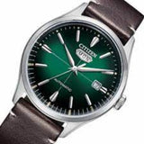 CITIZEN NH8390-03X GREEN DIAL BROWN LEATHER STRAP MEN'S WATCH
