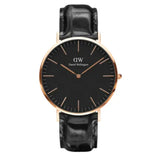 DANIEL WELLINGTON CLASSIC READING ROSE GOLD STAINLESS STEEL DW00100129 BLACK LEATHER STRAP MEN'S WATCH