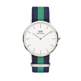 DANIEL WELLINGTON WARWICK SILVER STAINLESS STEEL DW00100019 STRIPED NATO STRAP MEN'S WATCH