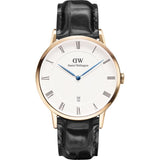 DANIEL WELLINGTON DAPPER READING ROSE GOLD STAINLESS STEEL DW00100107 BLACK LEATHER STRAP MEN'S WATCH