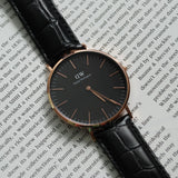 DANIEL WELLINGTON CLASSIC READING ROSE GOLD STAINLESS STEEL DW00100129 BLACK LEATHER STRAP MEN'S WATCH