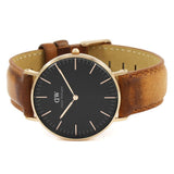 DANIEL WELLINGTON CLASSIC DURHAM ROSE GOLD STAINLESS STEEL DW00100138 BROWN LEATHER STRAP UNISEX WATCH