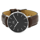 DANIEL WELLINGTON CLASSIC BRISTOL SILVER STAINLESS STEEL DW00100143 BROWN LEATHER STRAP UNISEX'S WATCH