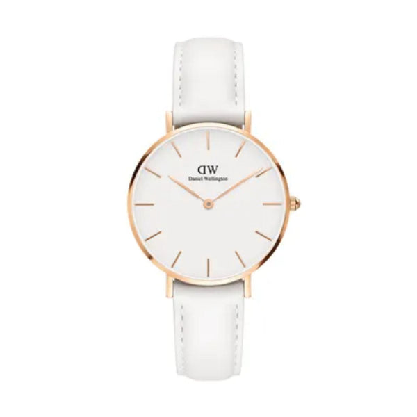 DANIEL WELLINGTON CLASSIC PETITE BONDI ROSE GOLD STAINLESS STEEL DW00100189 WHITE LEATHER STRAP WOMEN'S WATCH