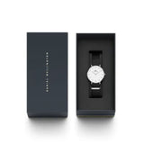 DANIEL WELLINGTON CLASSIC PETITE CORNWALL SILVER STAINLESS STEEL DW00100254 BLACK NATO STRAP WOMEN'S WATCH