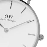 DANIEL WELLINGTON CLASSIC PETITE CORNWALL SILVER STAINLESS STEEL DW00100254 BLACK NATO STRAP WOMEN'S WATCH