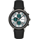 EMPORIO ARMANI QUARTZ CHRONOGRAPH SUMMER STAINLESS STEEL BLACK LEATHER STRAP MEN'S WATCH