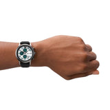 EMPORIO ARMANI QUARTZ CHRONOGRAPH SUMMER STAINLESS STEEL BLACK LEATHER STRAP MEN'S WATCH
