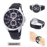SEIKO SKS635P1 CHRONOGRAPH BLACK LEATHER STRAP WATCH