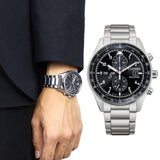 CITIZEN CA0770-81E ECO-DRIVE CHRONOGRAPH BLACK DIAL STAINLESS STEEL STRAP MEN'S WATCH