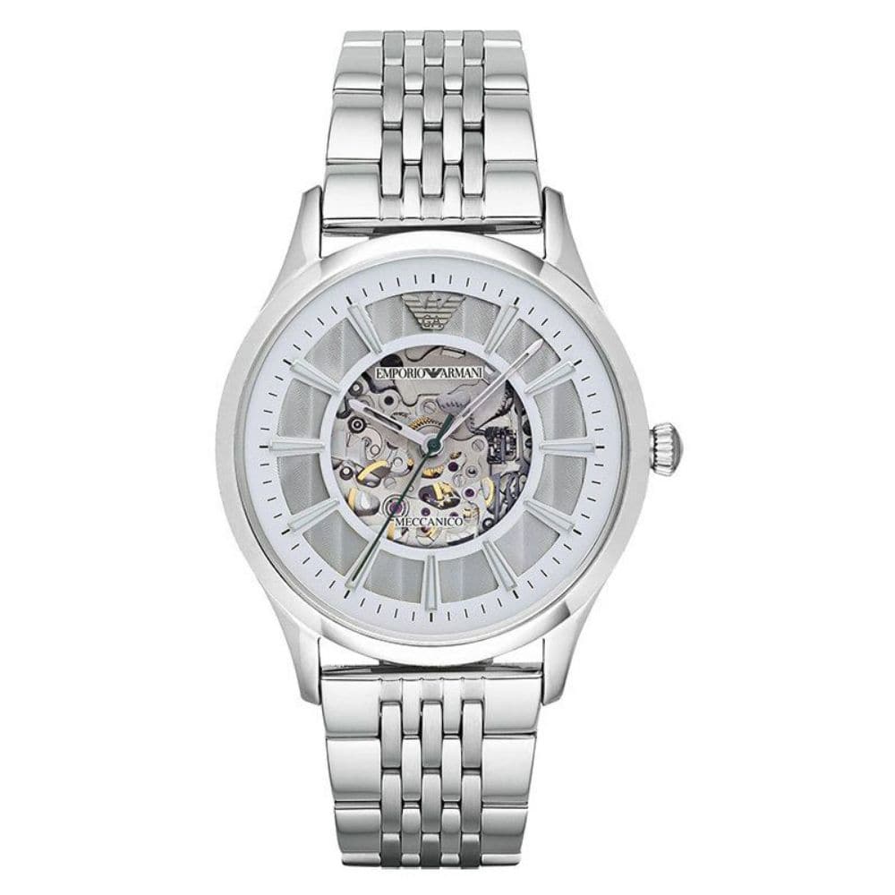 EMPORIO ARMANI SILVER STAINLESS STEEL AR1945 MEN'S WATCH - H2 Hub Watches