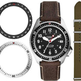 FOSSIL LE1062P DEFENDER SILVER ROUND THREE HAND BLACK DIAL BROWN LEATHER MEN'S WATCH