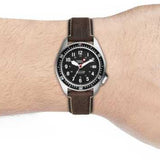FOSSIL LE1062P DEFENDER SILVER ROUND THREE HAND BLACK DIAL BROWN LEATHER MEN'S WATCH