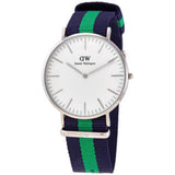 DANIEL WELLINGTON WARWICK SILVER STAINLESS STEEL DW00100019 STRIPED NATO STRAP MEN'S WATCH