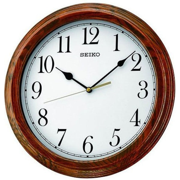 SEIKO QXA528B QUIET SWEEP WHITE DIAL WOODEN CLOCK