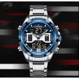 NAVIFORCE NF9201 S/BE  STAINLESS STEEL DUAL TIME BLUE BLACK DIAL STAINLESS STEEL  MEN'S WATCH